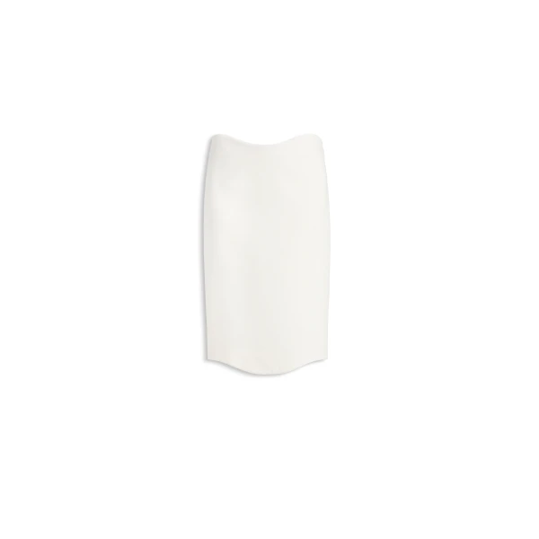 Curved Wool Crepe Skirt in Ivory