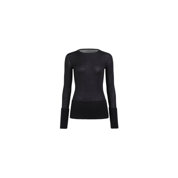Alaia merino crew neck top in black