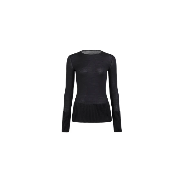 Merino Crew Neck Top in Black