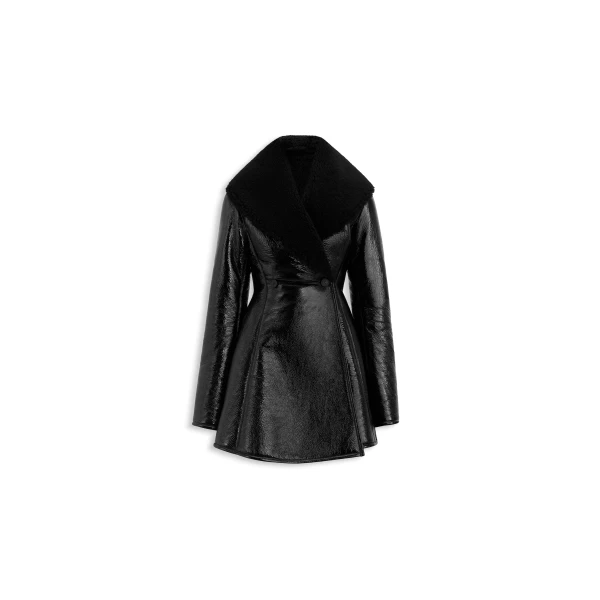 Alaia patent leather and shearling princess coat