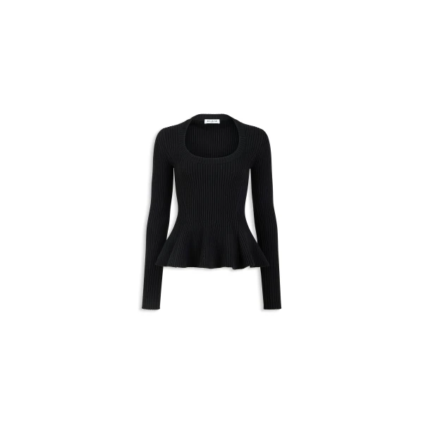 Ribbed Peplum Top in Black