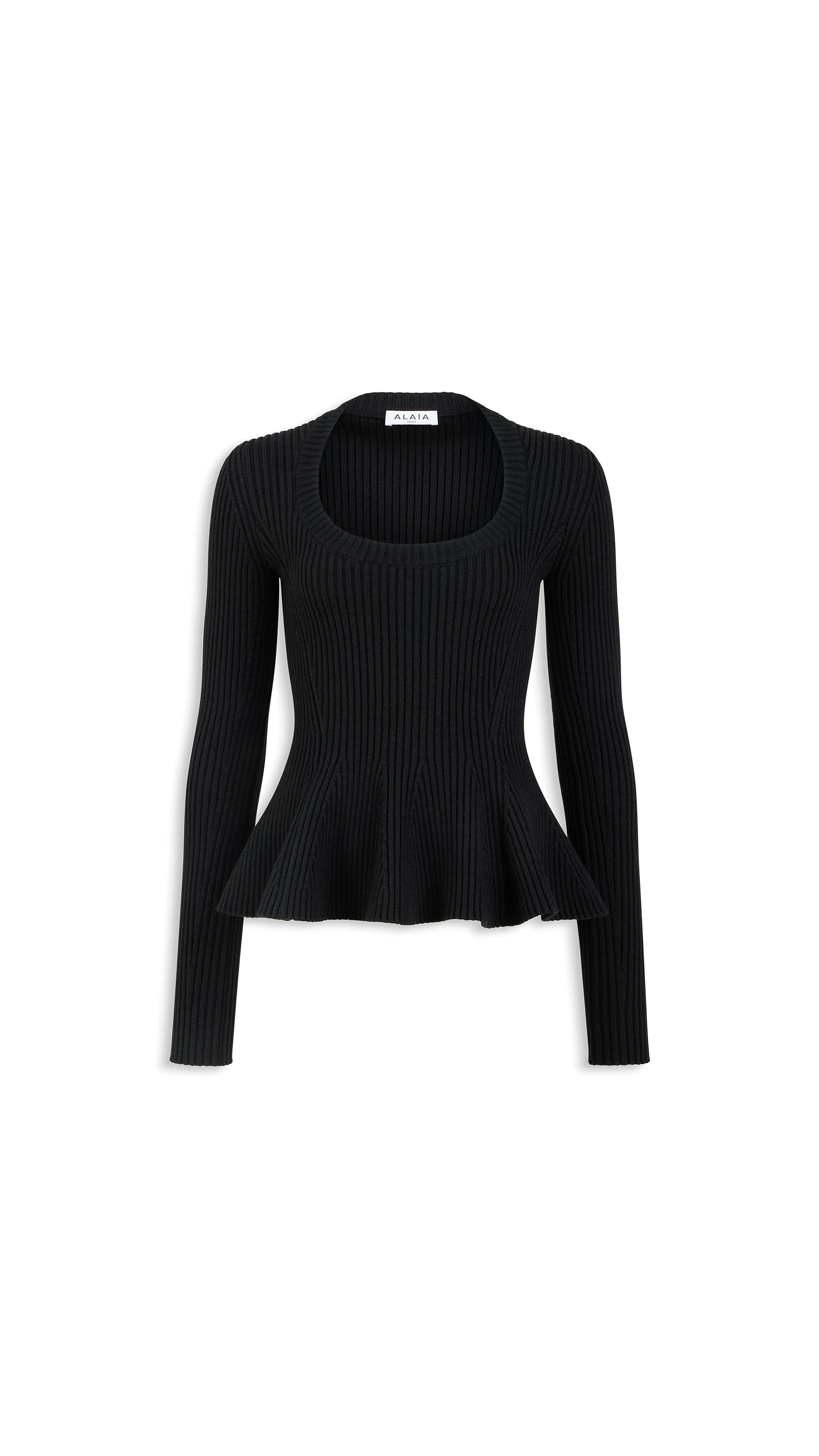 Alaia Ribbed Peplum Top in Black Alaia ribbed peplum top in black