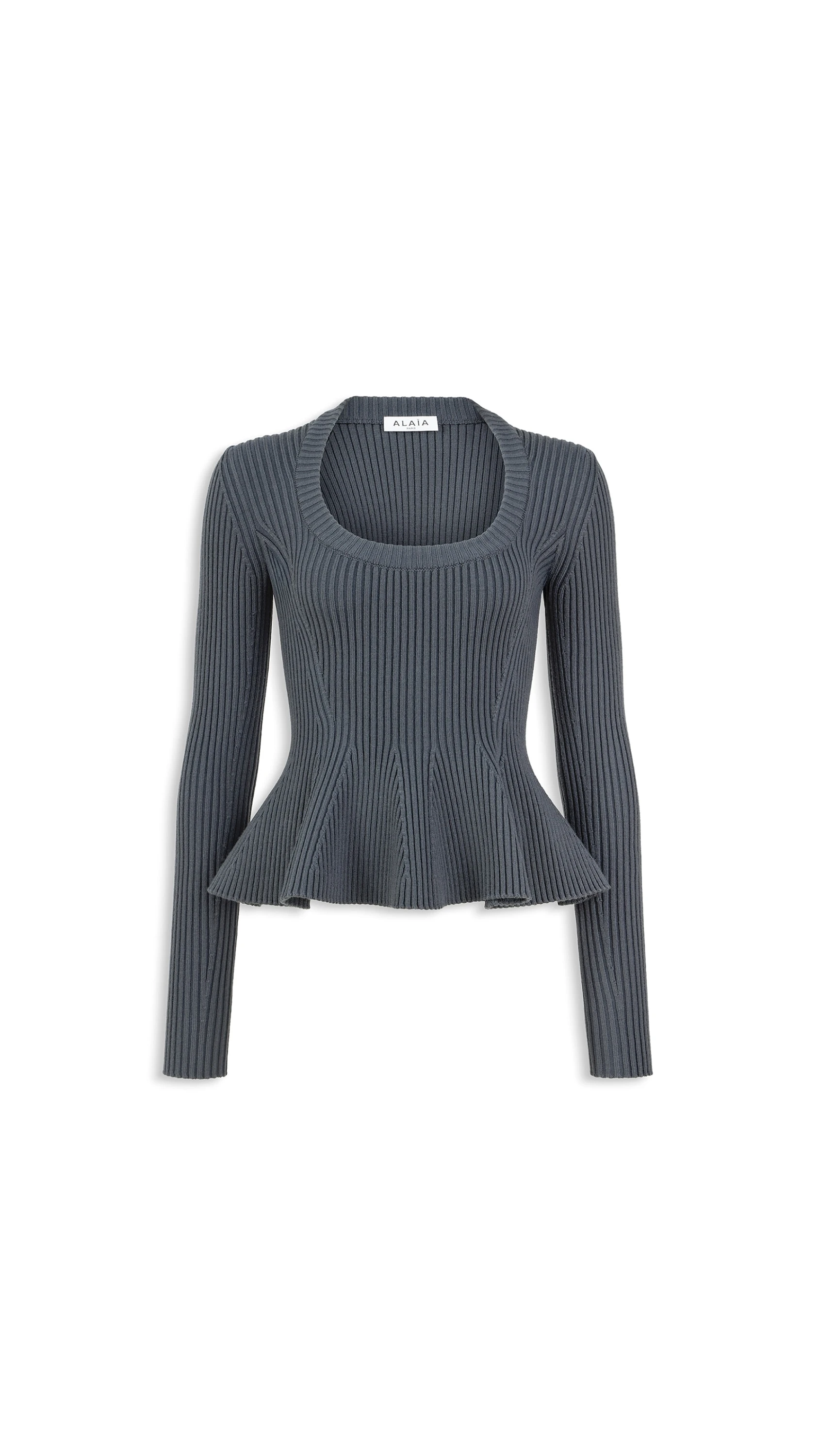 Alaia Ribbed Peplum Top in Blue Grey Alaia ribbed peplum top in blue grey