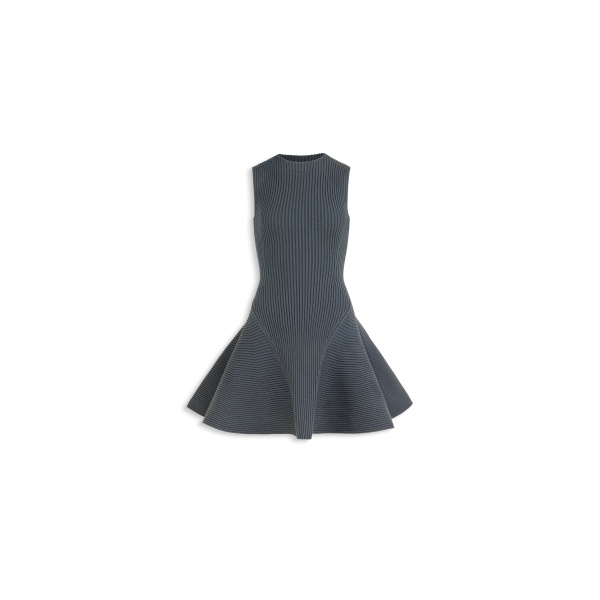 Alaia ribbed skater dress in blue grey