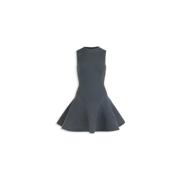 Ribbed Skater Dress in Blue Grey