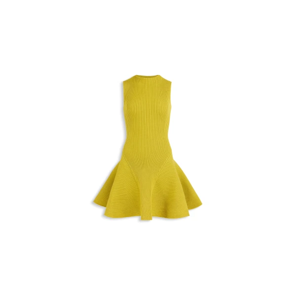 Ribbed Skater Dress in Lime