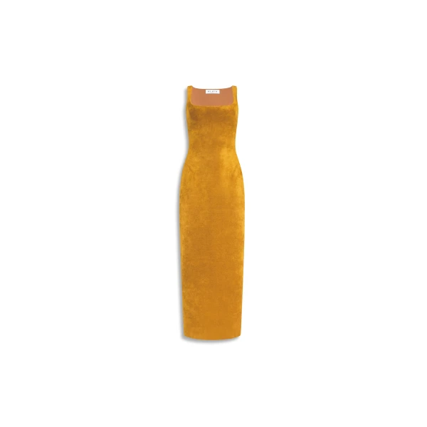 Velvet Bodycon Dress in Ochre