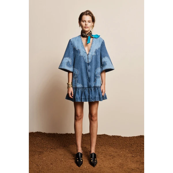 Alemais Jesse Denim Applique Mini Dress, view 2
