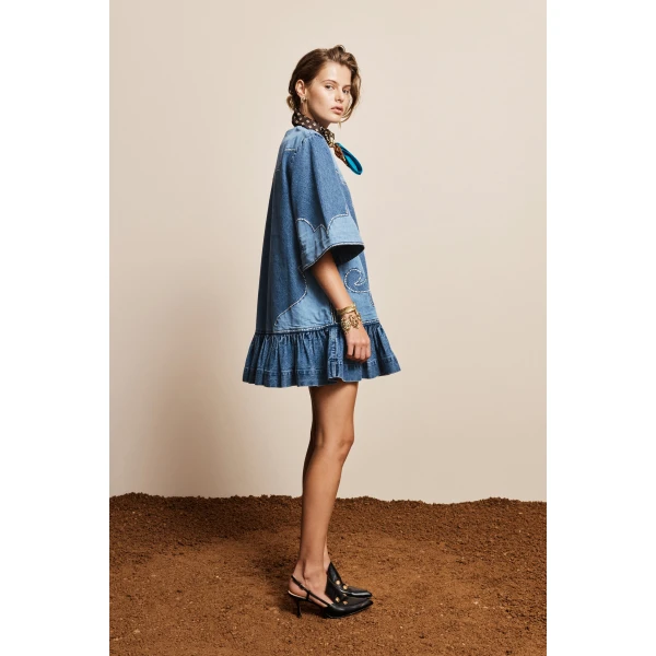 Alemais Jesse Denim Applique Mini Dress, view 3