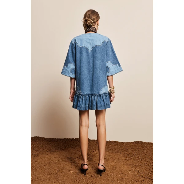 Alemais Jesse Denim Applique Mini Dress, view 4