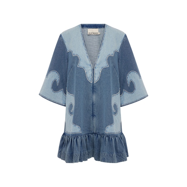 Alemais Jesse Denim Applique Mini Dress
