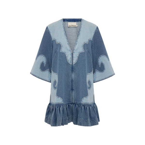 Alemais Jesse Denim Applique Mini Dress