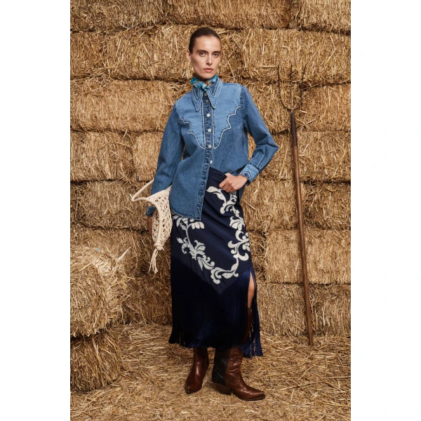 Alemais Jesse Denim Applique Shirt, view 2