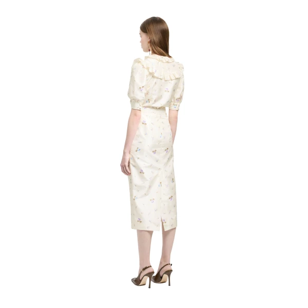 Alessandra Rich Floral-Print Silk Taffeta Blouse in White and Multi, view 4
