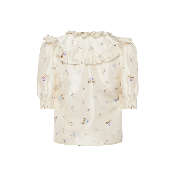 Alessandra Rich Floral-Print Silk Taffeta Blouse in White and Multi, view 5