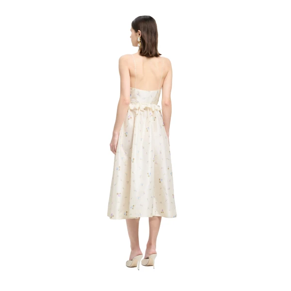 Alessandra Rich Floral-Print Silk Taffeta Midi Dress in White and Multi, view 4