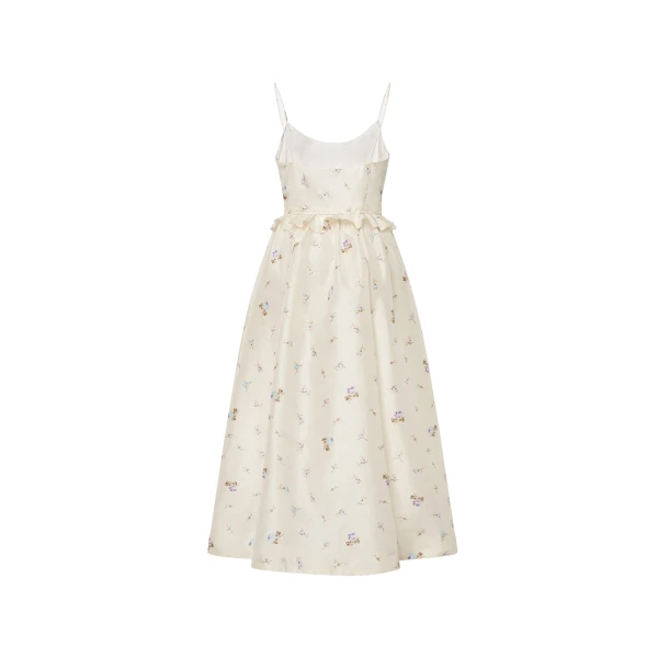 Alessandra Rich Floral-Print Silk Taffeta Midi Dress in White and Multi, view 5