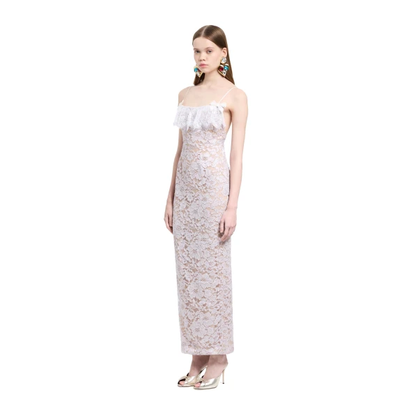 Alessandra Rich Lace Slip Dress with Sequin-Embroidered Ruffle in Lavender, view 2