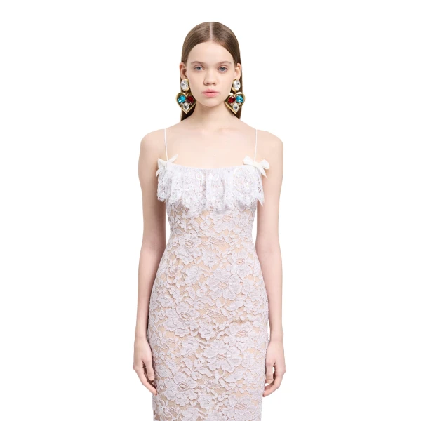 Alessandra Rich Lace Slip Dress with Sequin-Embroidered Ruffle in Lavender, view 3