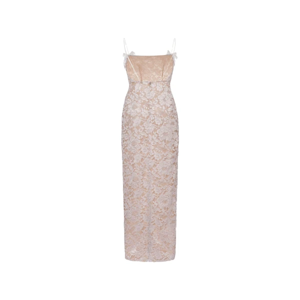 Alessandra Rich Lace Slip Dress with Sequin-Embroidered Ruffle in Lavender, view 5