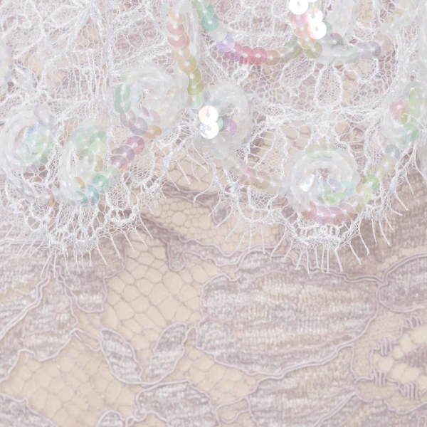 Alessandra Rich Lace Slip Dress with Sequin-Embroidered Ruffle in Lavender, view 6