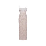 Alessandra Rich Lace Slip Dress with Sequin-Embroidered Ruffle in Lavender