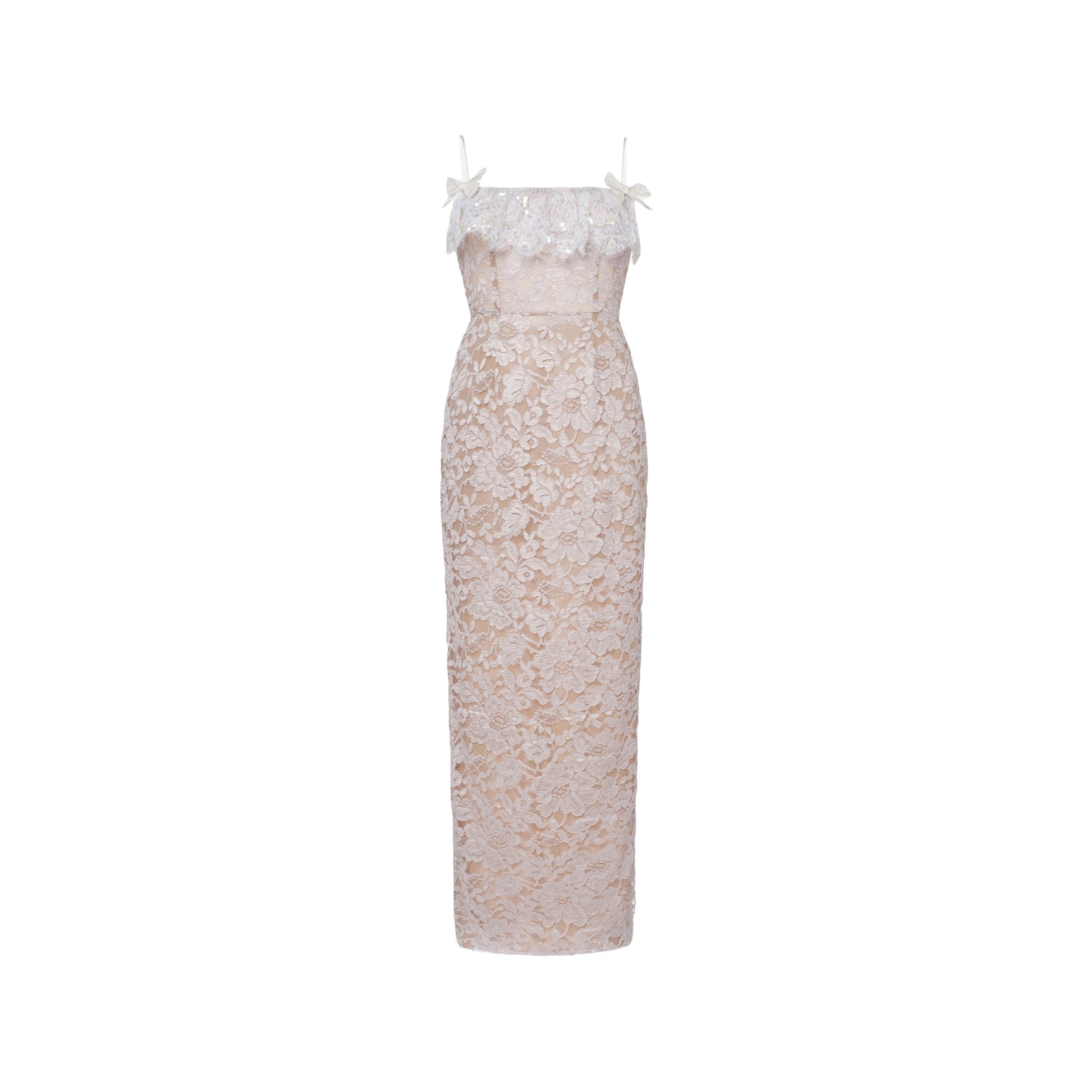 Alessandra Rich Lace Slip Dress with Sequin-Embroidered Ruffle in Lavender Alessandra Rich Lace Slip Dress with Sequin-Embroidered Ruffle in Lavender