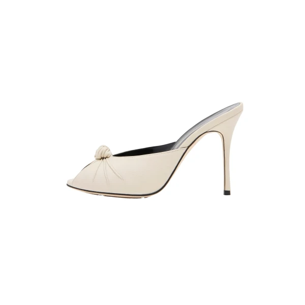 Alessandra Rich Leather Knot Mules 105 in Ice, view 2