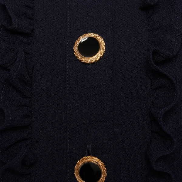 Alessandra Rich Light Wool Crêpe Mini Dress with Pleated Skirt in Dark Blue, view 6