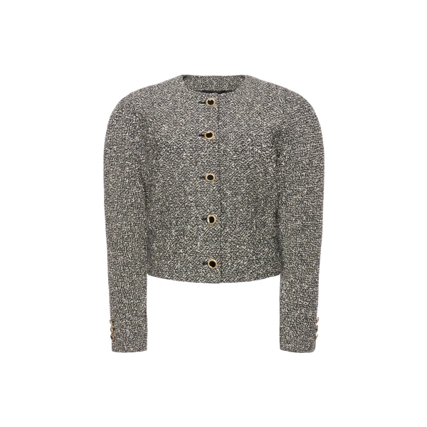 Melange Sequin Tweed Jacket in Black and White Melange