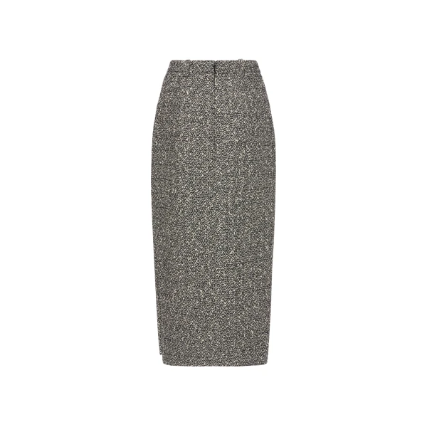 Alessandra Rich Melange Sequin Tweed Midi Skirt in Black and White Melange, view 5
