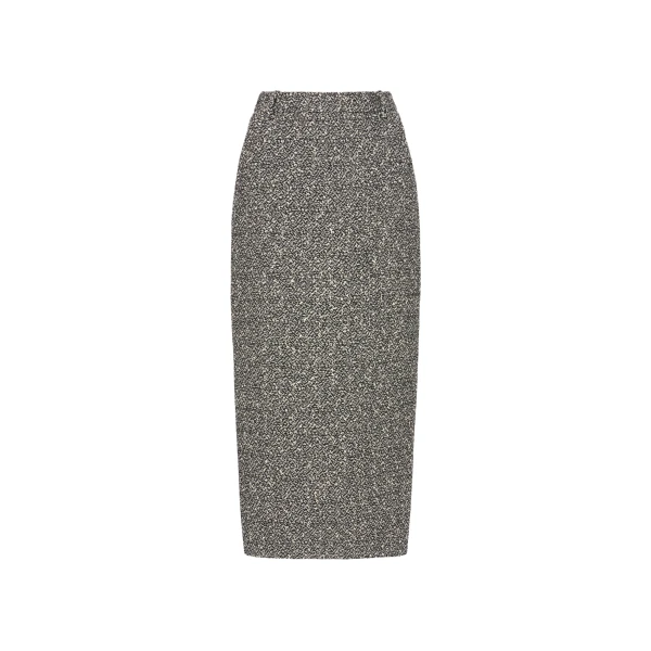 Alessandra Rich Melange Sequin Tweed Midi Skirt in Black and White Melange