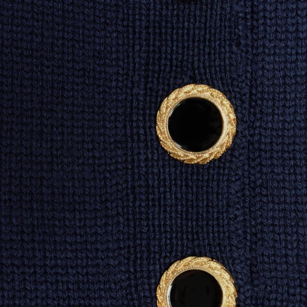 Alessandra Rich Merino Wool Knit Lace-Knit Polo in Navy Blue, view 6