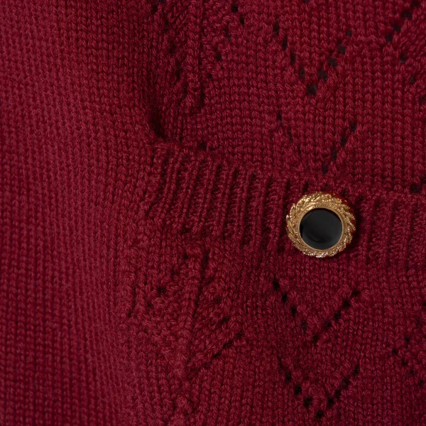 Alessandra Rich Merino Wool Lace-Knit Cardigan in Bordeaux, view 6
