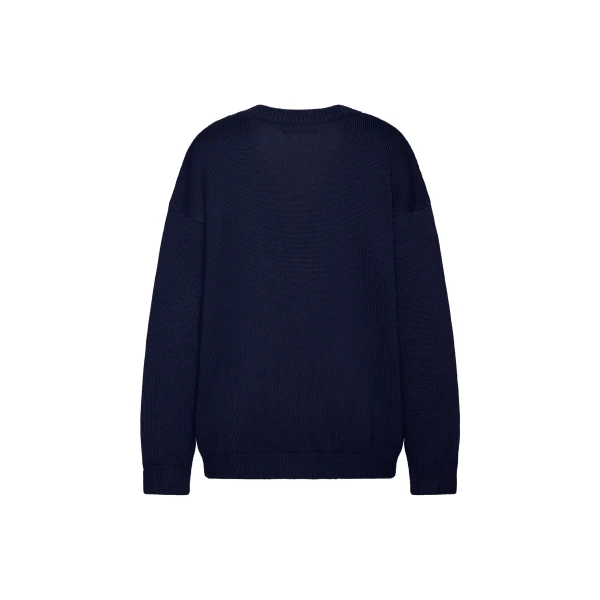 Alessandra Rich Merino Wool Lace-Knit Cardigan in Navy Blue, view 5