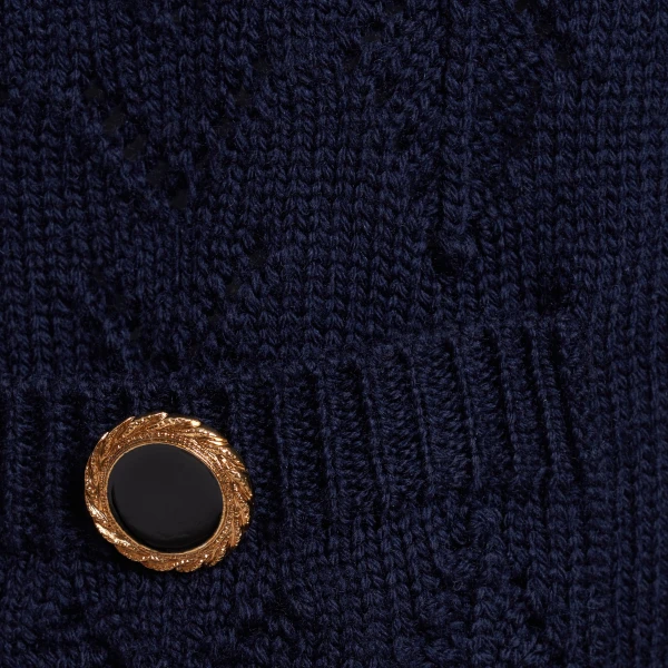 Alessandra Rich Merino Wool Lace-Knit Cardigan in Navy Blue, view 6