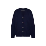 Alessandra Rich Merino Wool Lace-Knit Cardigan in Navy Blue