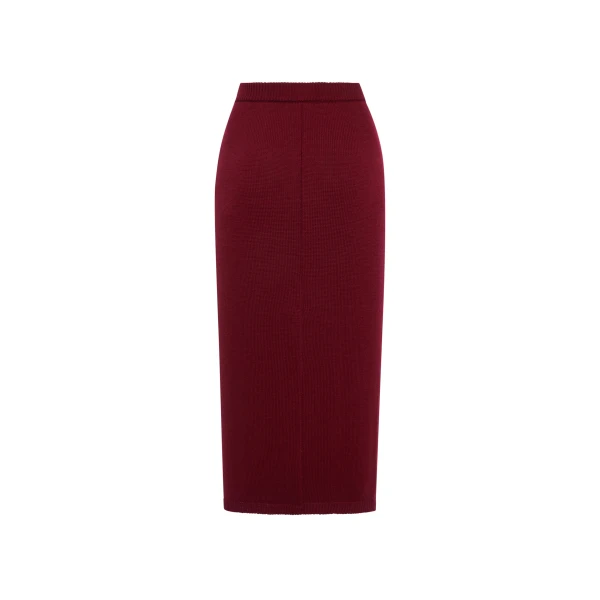 Alessandra Rich Merino Wool Lace-Knit Midi Skirt in Bordeaux, view 5