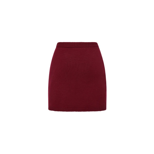 Alessandra Rich Merino Wool Lace-Knit Mini Skirt in Bordeaux, view 5