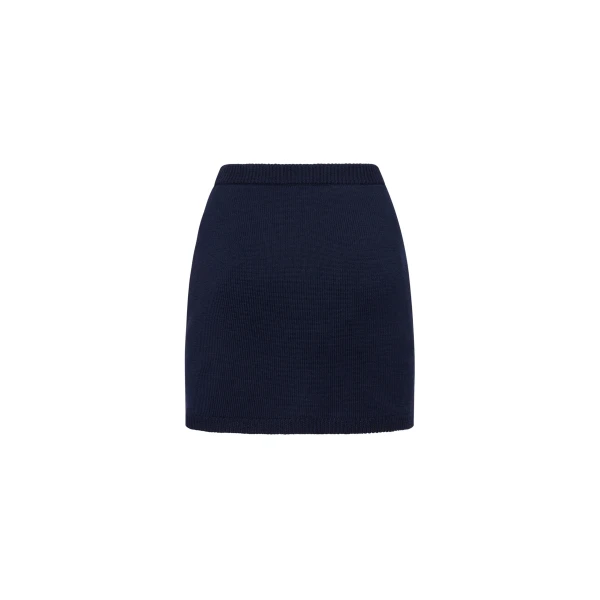 Alessandra Rich Merino Wool Lace-Knit Mini Skirt in Navy Blue, view 5