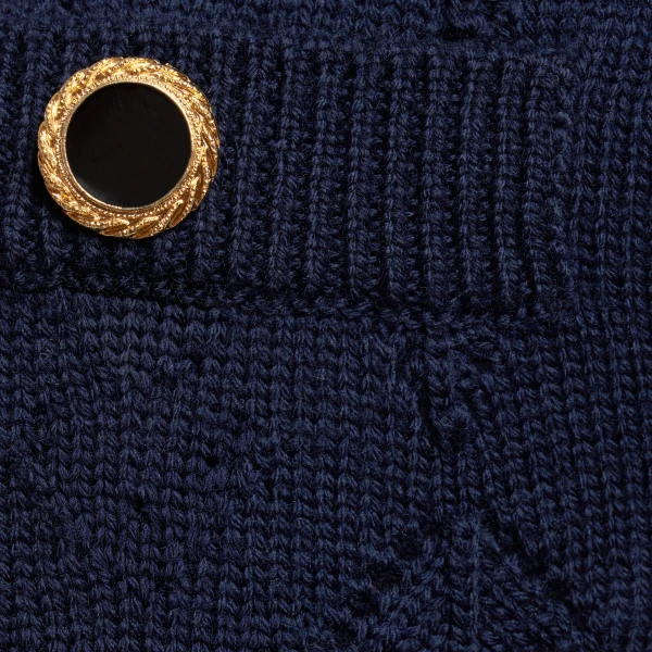 Alessandra Rich Merino Wool Lace-Knit Mini Skirt in Navy Blue, view 6
