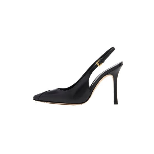 Alessandra Rich Pointed-Toe Leather Slingback Pumps 105 in Black, view 2
