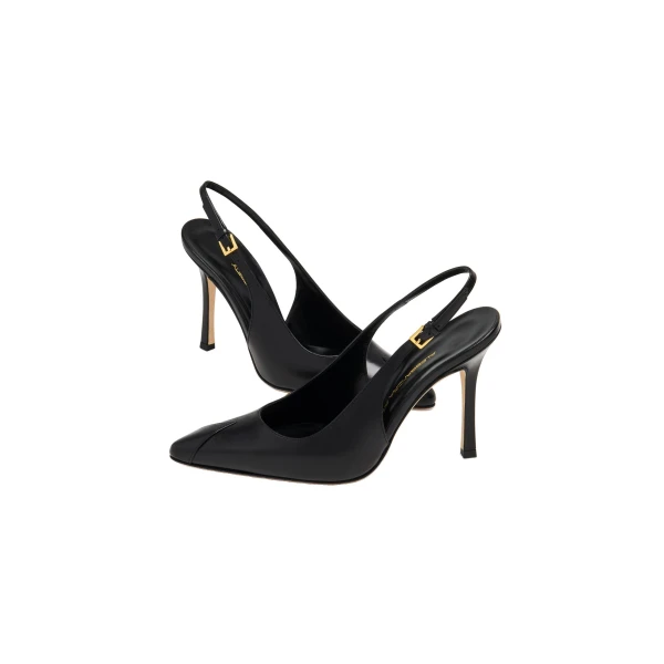 Alessandra Rich Pointed-Toe Leather Slingback Pumps 105 in Black, view 3