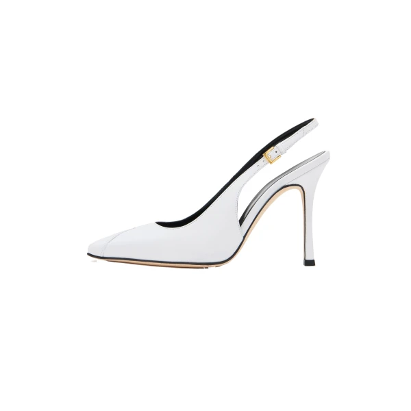 Alessandra Rich Pointed-Toe Leather Slingback Pumps 105 in White, view 2