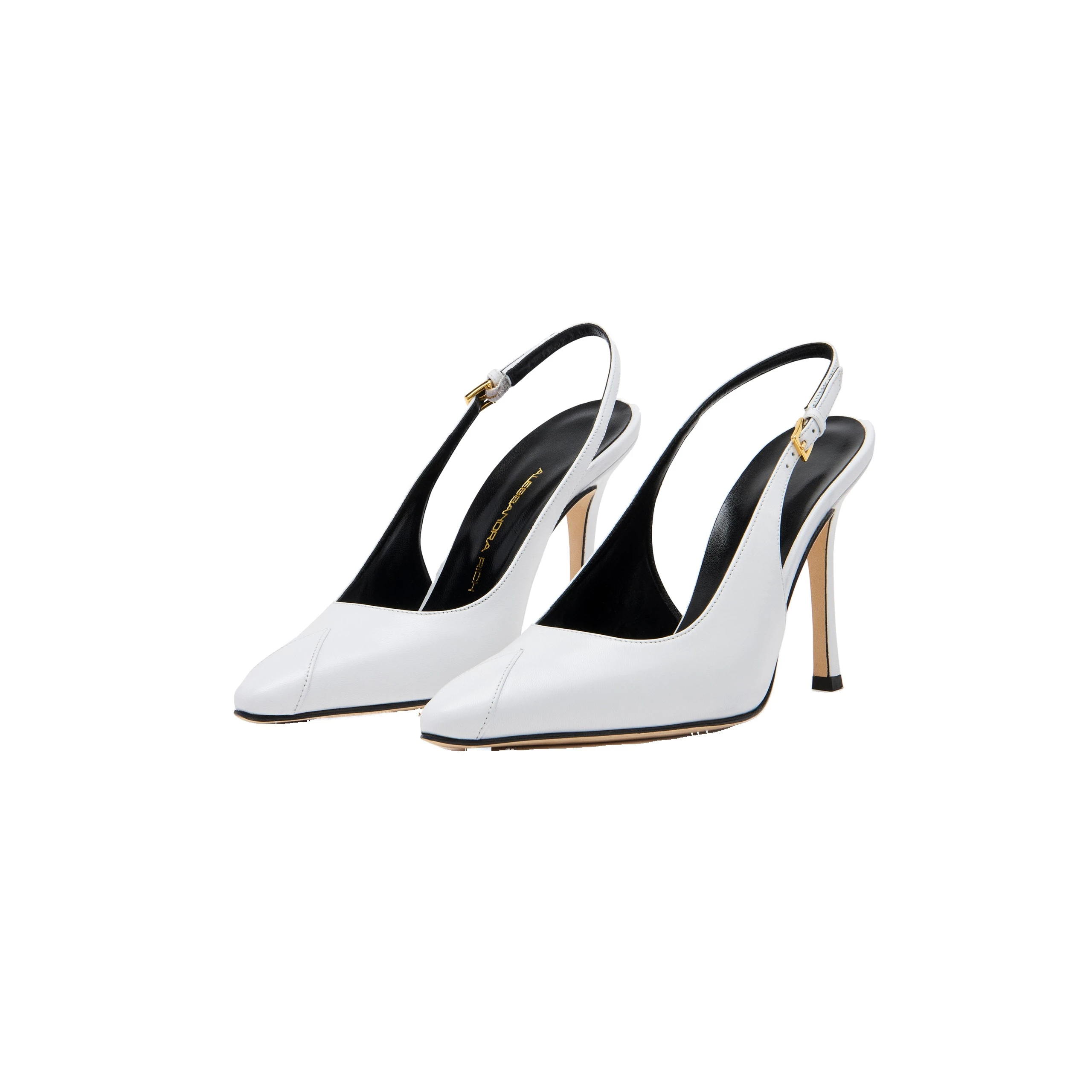 Alessandra Rich Pointed-Toe Leather Slingback Pumps 105 in White | Buy Designer Shoes at Luxury Shoes Alessandra Rich Pointed-Toe Leather Slingback Pumps 105 in White