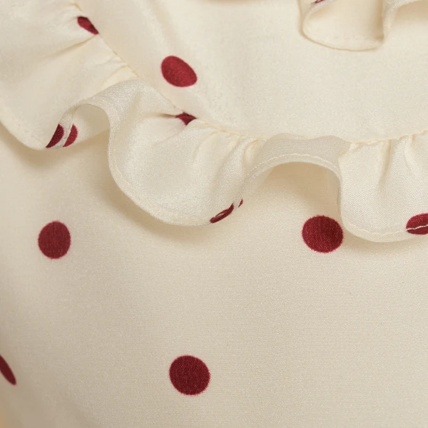 Alessandra Rich Polka-Dot Silk Dress with Double Collar in Cream and Bordeaux, view 6