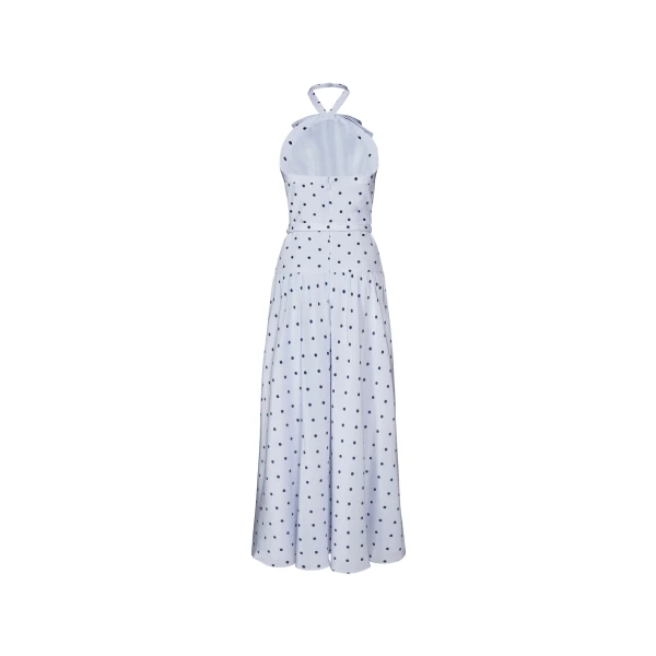 Alessandra Rich Polka-Dot Silk Halterneck Midi Dress in Light Blue and Blue, view 5