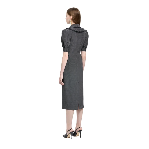 Alessandra Rich Polka-Dot Silk Midi Dress in Black and White, view 4