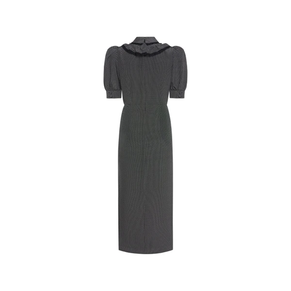 Alessandra Rich Polka-Dot Silk Midi Dress in Black and White, view 5