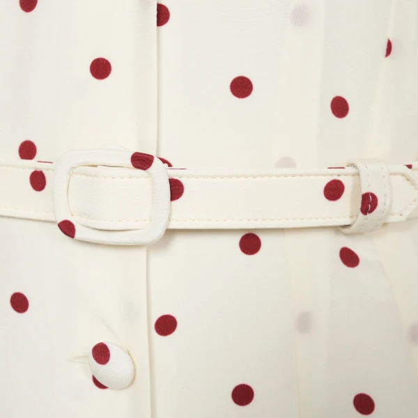 Alessandra Rich Polka-Dot Silk Midi Dress with V-Neckline in Cream and Bordeaux, view 6